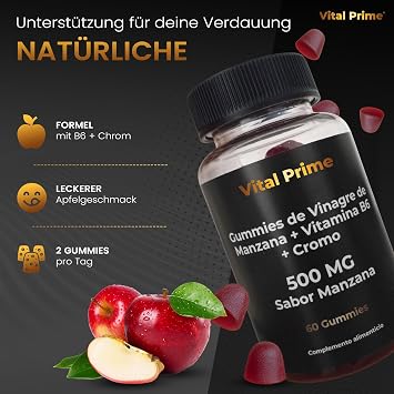 Apple Cider Vinegar Gummies with Vitamin B6 + Chrome 60 Gummies for One Month Apple Cider Vinegar Gummy Bears with Apple Flavour