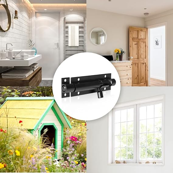 Door Lock Bolts Security Slide Latch Lock Strong Stainless Steel Matte for Bathroom, Toilet, Shed, Shower, Garden, Bedroom - Door Latch Slide Bolts Lock with Screws, 3 Inch (Black)