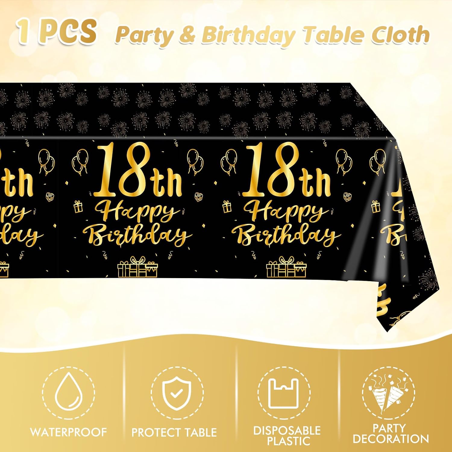 41Pcs Happy 18th Birthday Party Decoration for Boys Men, Black Gold 18th Official Teenager Party Supplies, 18 Theme Birthday Party Decorations Tableware Includes Paper Plate Napkin Tablecloth image 5