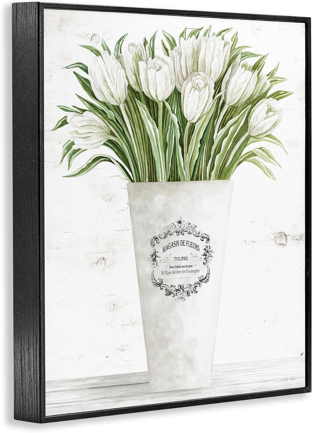 Stupell Industries 'Tulip Bouquet in Parisian Vase', Framed Giclee Art, Black, 11 x 14 Inches, Easy to Hang and Sturdy, Made in USA, by Cindy Jacobs