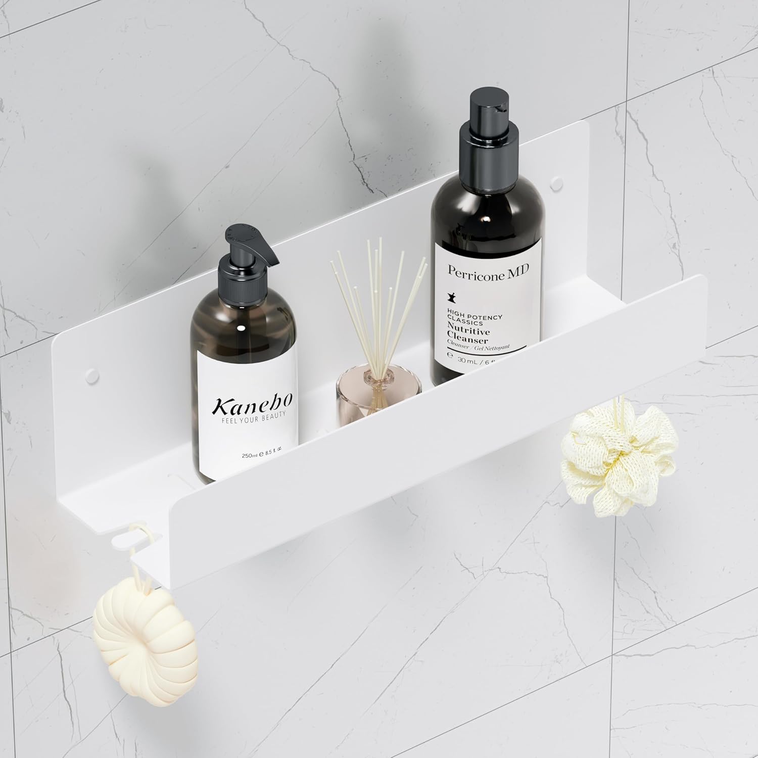 Shower Caddy, Shower Shelf, Heavy Duty 304 Stainless Steel Floating Shelf, Bathroom Caddy Organizer Storage Rack Waterproof Wall Mounted, White, 12 Inch