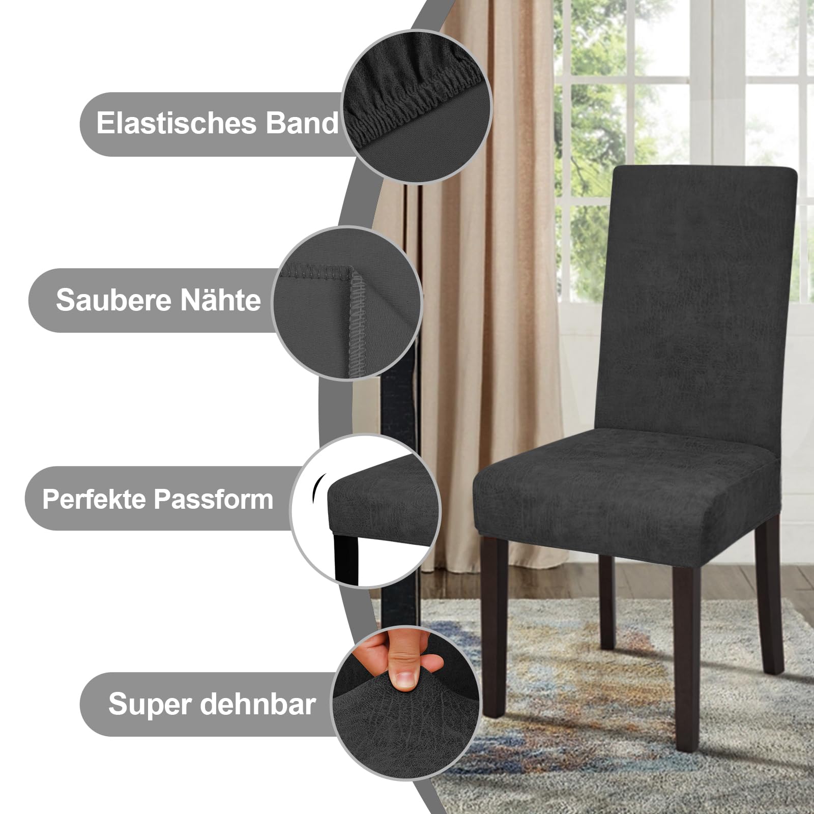 Alishomtll Lot de 6 housses de chaise en cuir synthétique extensible - Noir | Housse de chaise élastique universelle lavable pour chaises de salle à manger, cuisine, mariage