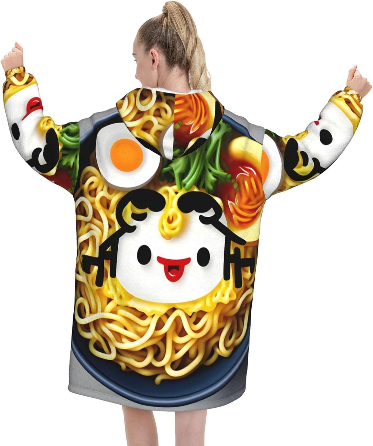 Egg Cup Noodle Ramenprint Oversized Hoodie Blanket, Super Soft Warm Comfortable Hoodie, Wearable Blanket Adult
