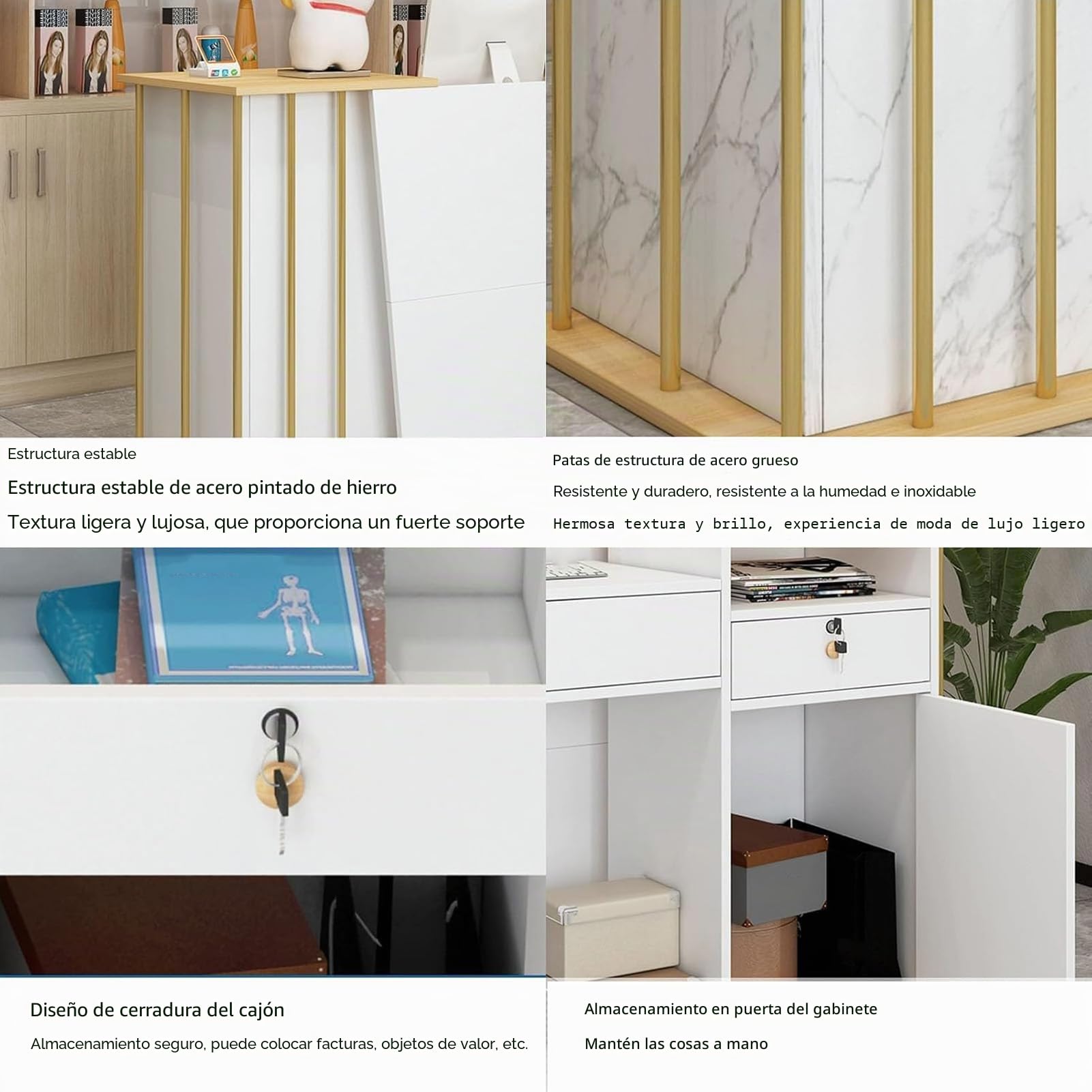 Mostrador De Recepción,Mesa De Recepción con Cajón Cerradura,Gabinete De Cajero Estilo Mármol,Mueble Recepción Mostradores para Tiendas,Salones de Belleza, Tiendas de Ropa y A 120cm