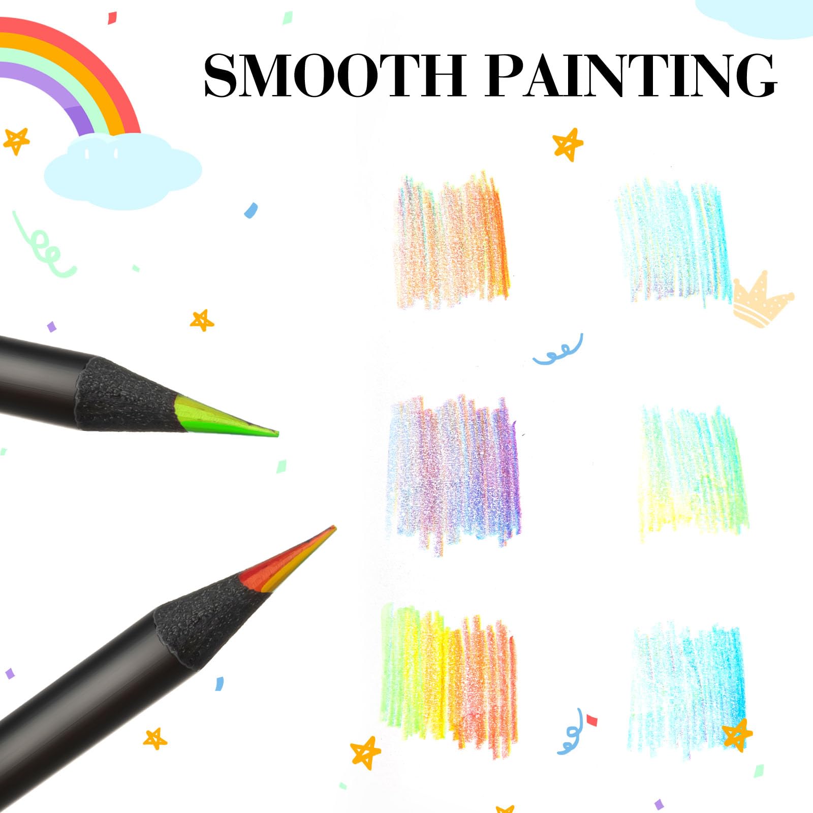 Teling Regenbogen-Bleistifte für Kinder, 7-in-1, schwarze Regenbogen-Bleistifte, Großpackung für Schule, Klassenzimmer, Kunstbedarf für Kinder und Erwachsene, Malen, Skizzieren, Zeichnen, 200 Stück