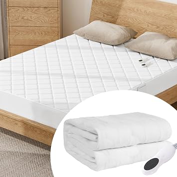 Electric Mattress pad King Dual Controller,10 Heat Settings King Size Heated Mattress pad with 2-4-8H Auto Off Timer, Bed Warmer, Fabric Fit up to 18" Deep Pocket, Machine WashableWhite