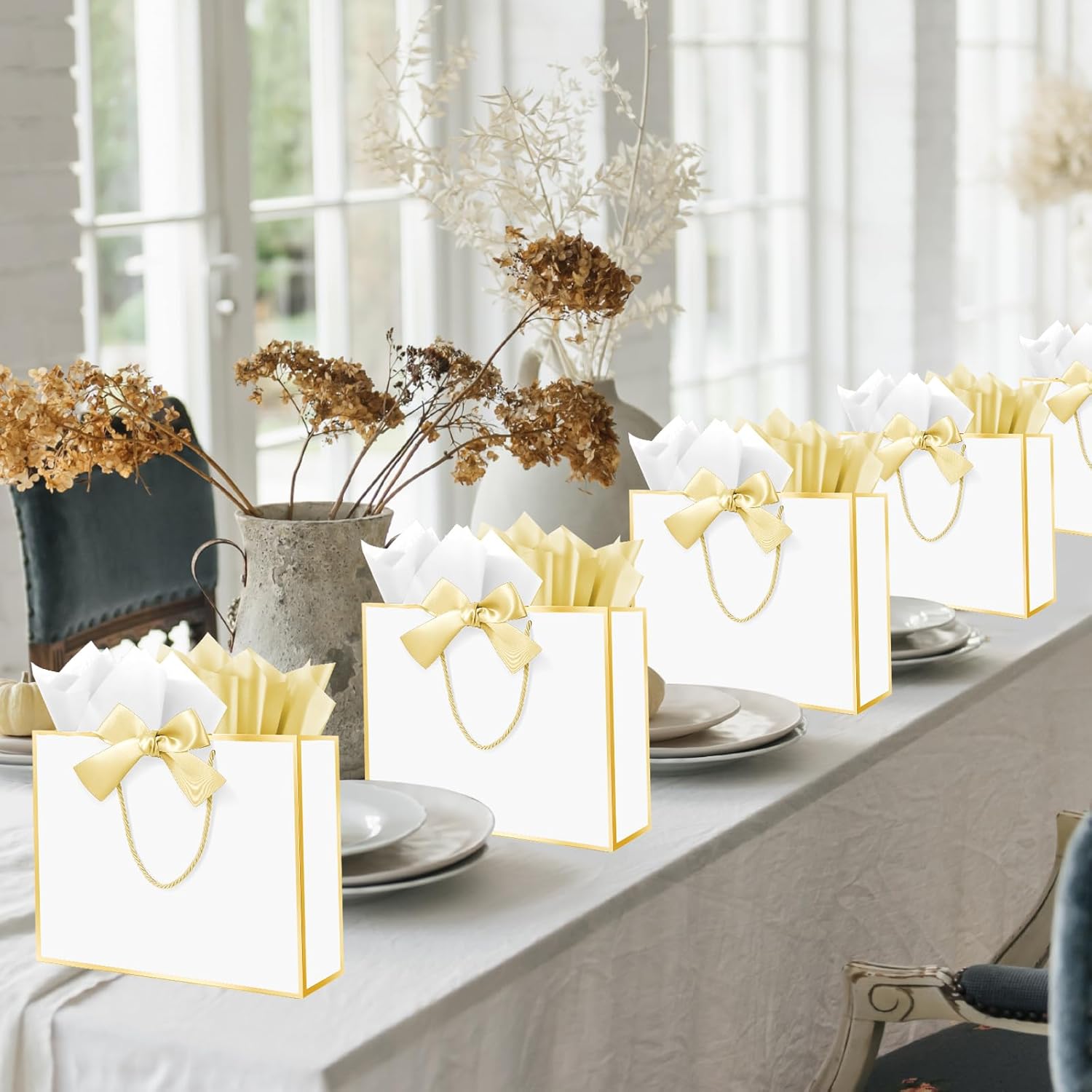 Ethhqu 12 Pack Gift Bags with Handles Include Tissue Papers & Cards, Medium Size 12.6×10×4'' Thank You Gift Bags Medium Size for Birthday, Baby Shower, Wedding, Bridesmaids (White and Gold) - Image 6