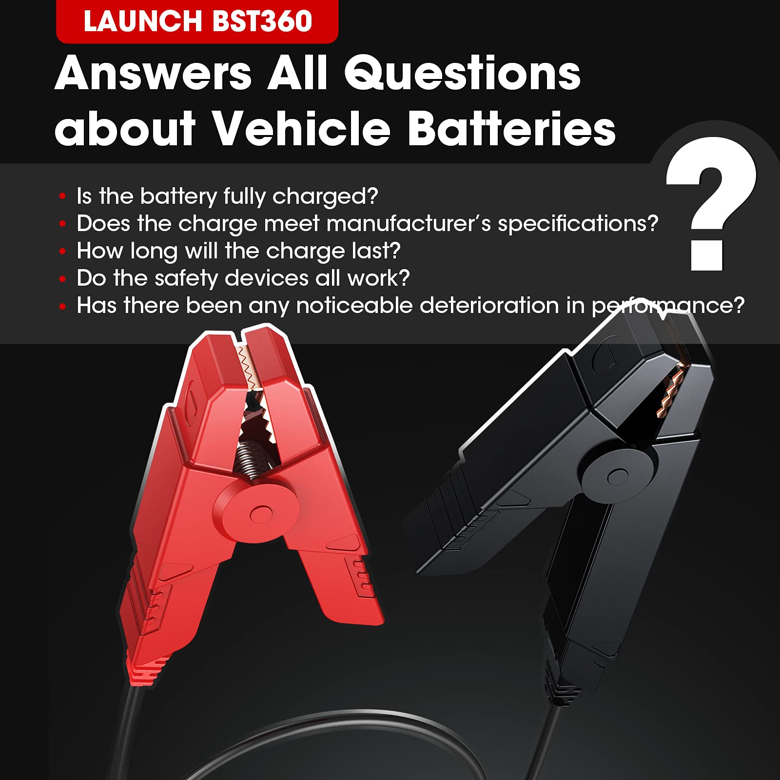 LAUNCH BST360 Testeur de Batterie Voiture 12V, 100-2000 CCA Bluetooth Outil Analyseur de Batterie Auto, Tests de Santé de Charge pour Voiture Camion Moto ATV SUV Bateau Yacht