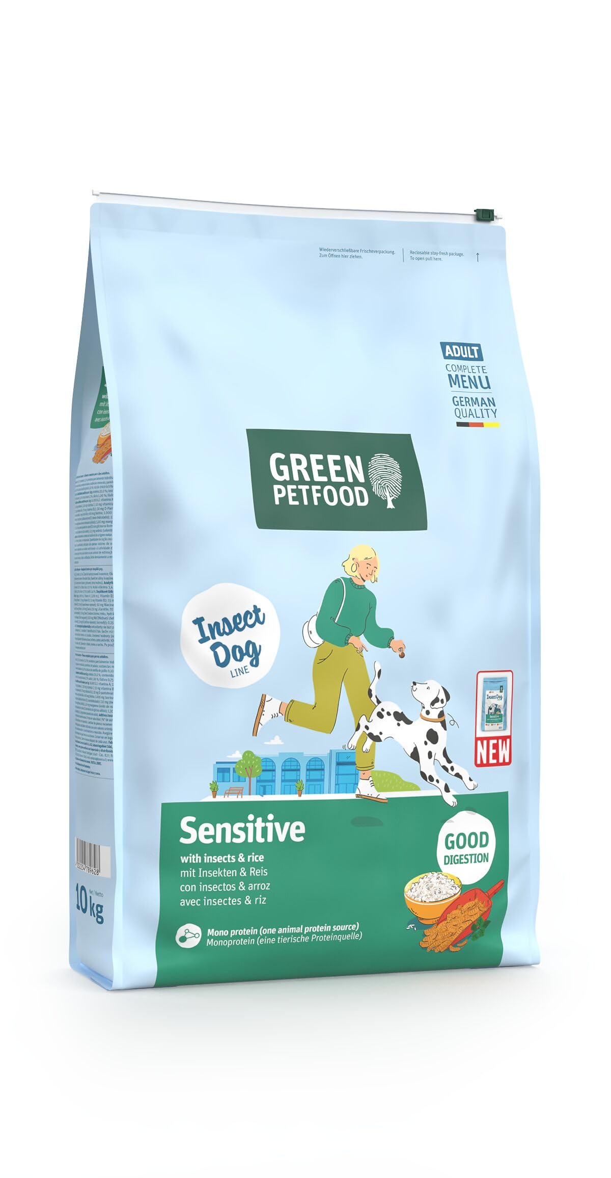 Green Petfood InsectDog Sensitive mit Insekten & Reis (1 x 10 kg) | Adult | Premium Trockenfutter für ausgewachsene Sensible Hunde | Insekten als einziges tierisches Protein | weizenfrei | 1er Pack
