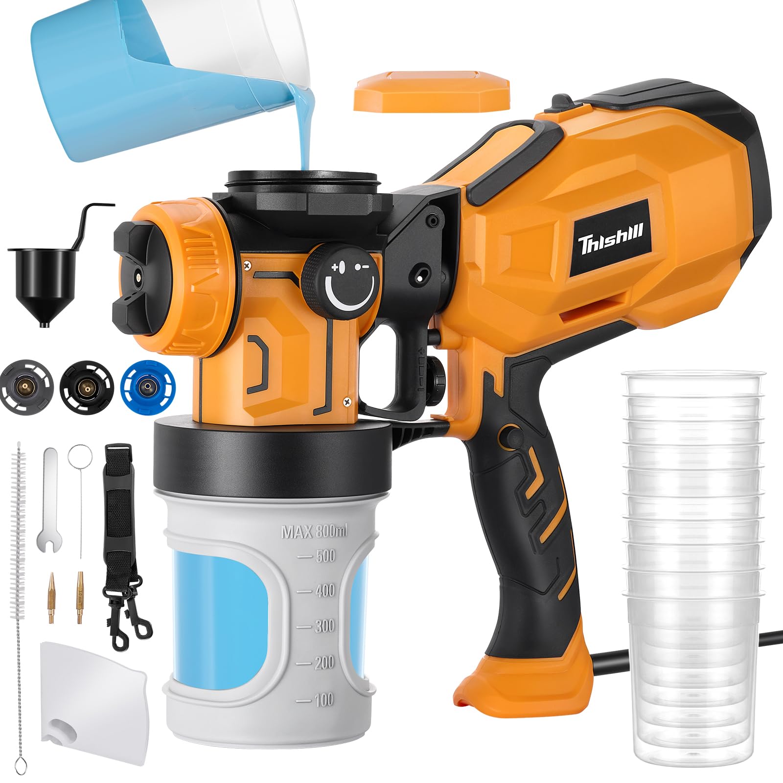 This Hill 1000W High Power Electric Spray Paint Gun w/h Disposable Paint Cup 10 PCS,800ML Container Paint Sprayer for House Painting,Easy to Clean for