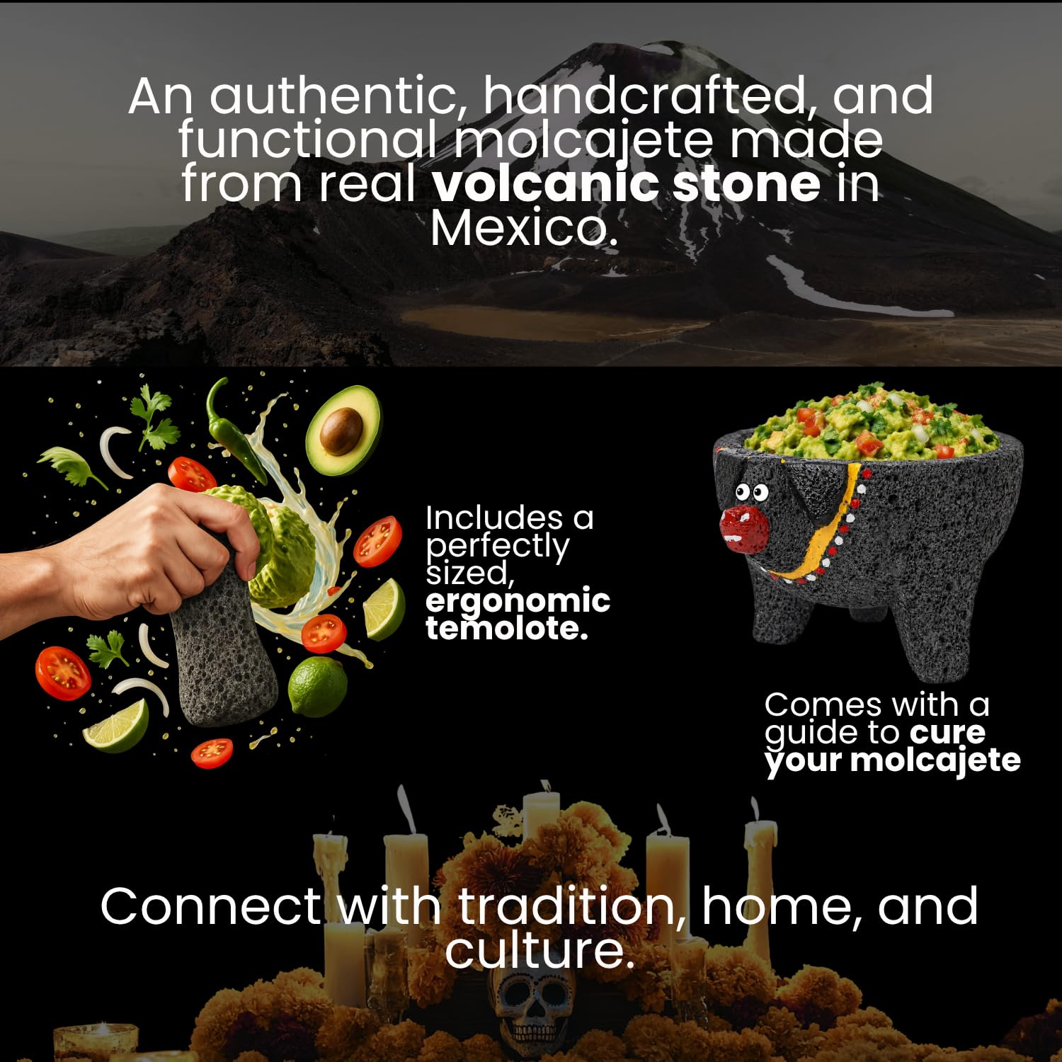 CUITAXI The Original Pig Molcajete Mexicano Volcanic Rock Handmade | Mexican molcajete Bowl Lava Rock | molcajete Mortar and Pestle de Piedra volcanica Volcanic Rock Guacamole Maker