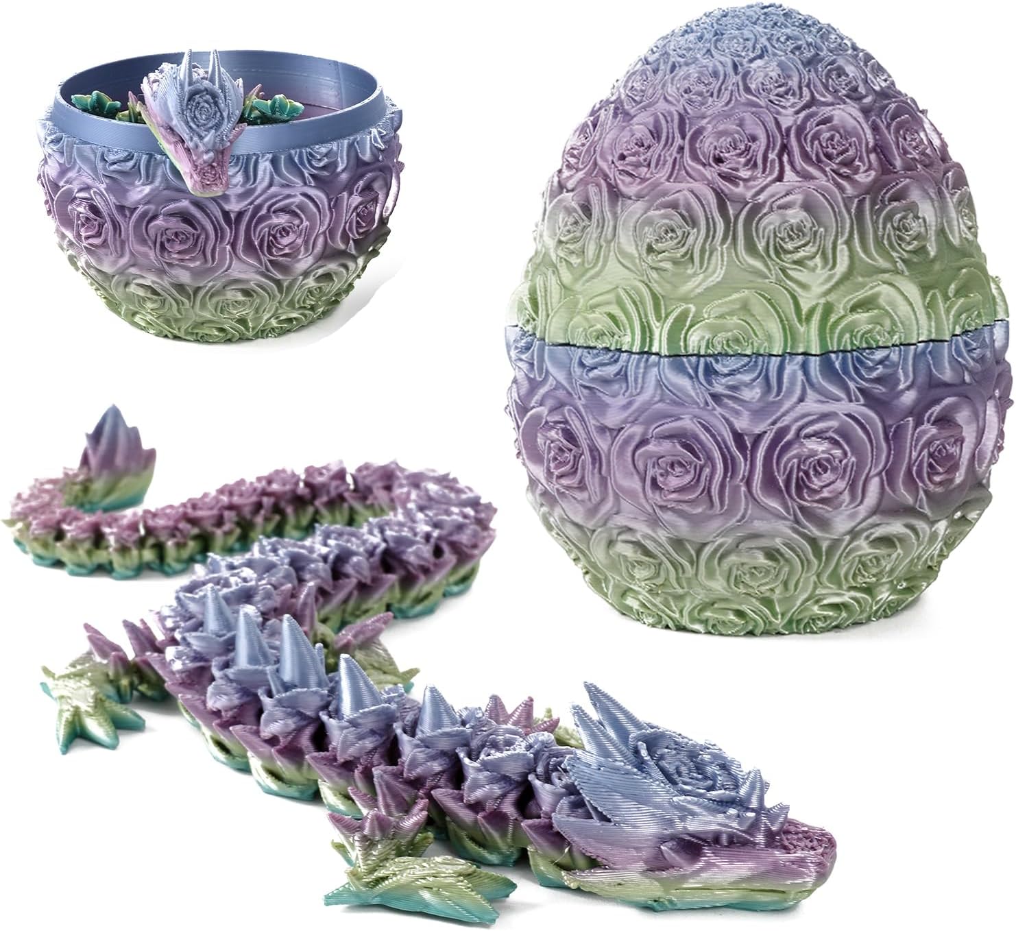 3D Printed Dragon in Egg Mystery Chinese Dragon Crystal Articulated Dragon Egg Surprise Easter Eggs Easter Basket Stuffers Home Office Decor Executive Desk Toys Gifts (Multicolored)