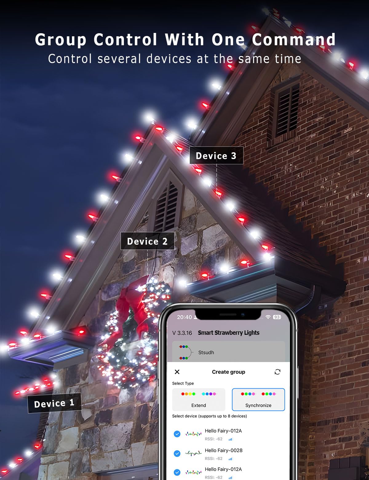 HIITEN RGB C9 Weihnachtsbeleuchtung für den Außenbereich, 36 m, 150 LEDs, DIY-Chasing-Effekte, intelligente LED-Weihnachtsbeleuchtung, Bluetooth-App, ferngesteuert, ausziehbar