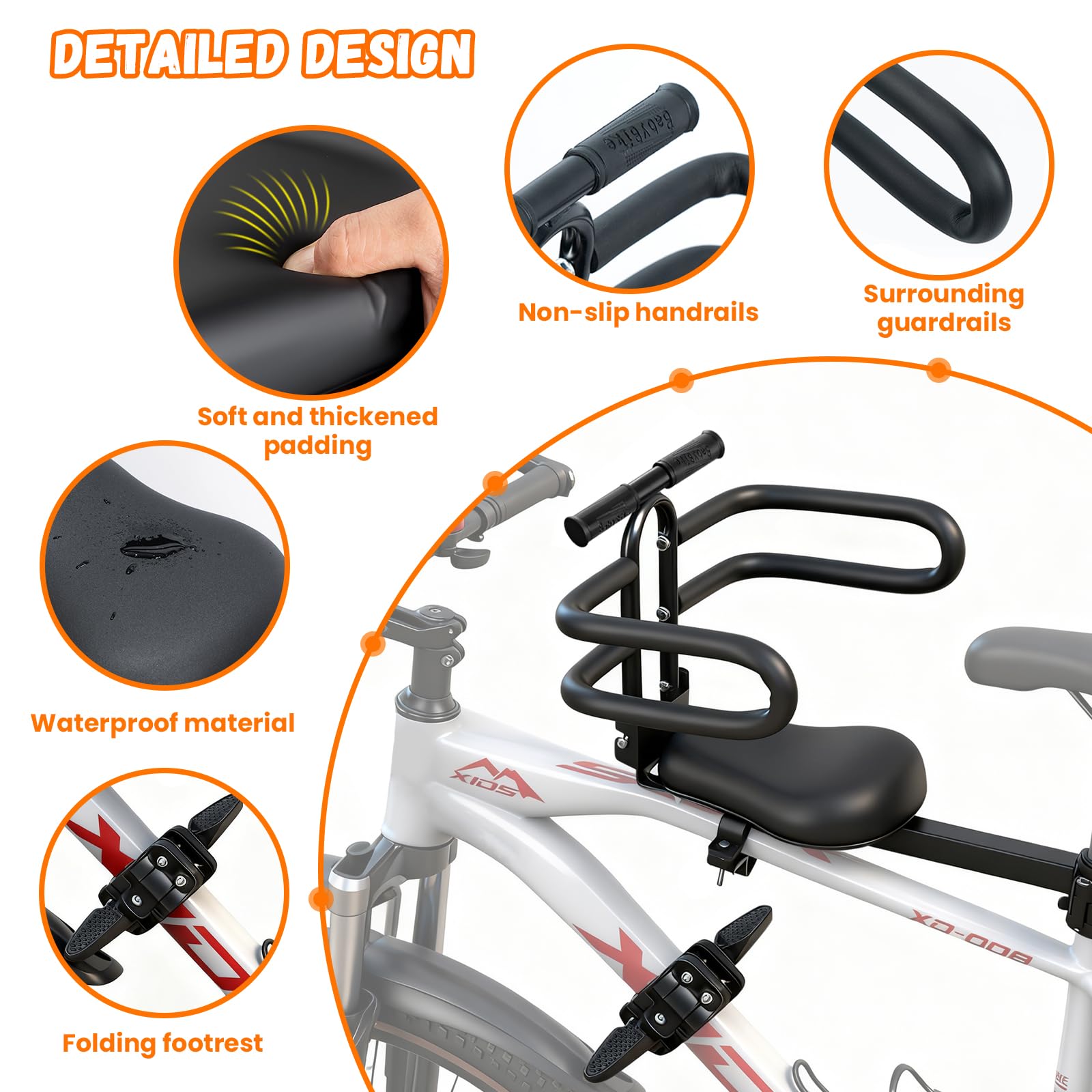 auvstar Seggiolino Anteriore per Bicicletta per Bambini,Seggiolino per Bici da Mountain Bike,Pieghevole E A Sgancio Rapido per Bambini da 1 A 6 Anni,Adatto per Mountain City Bike