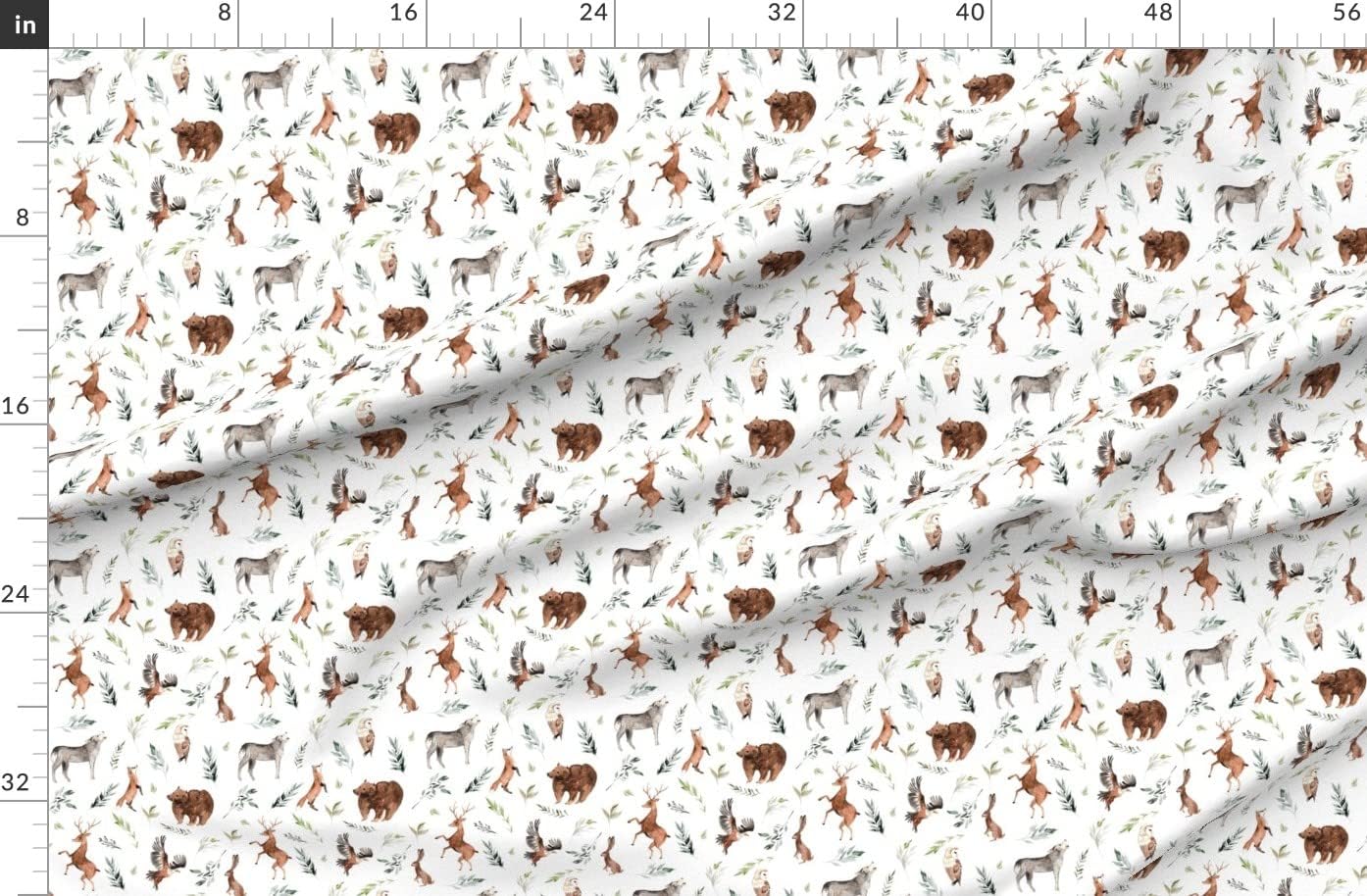 Spoonflower Fabric - Run Wild Woodland White Watercolor Deer Bear Bears Boy Fox Foxes Wolf Printed on Polartec(R) Fleece Fabric by The Yard - Sewing Blankets Loungewear and No-Sew