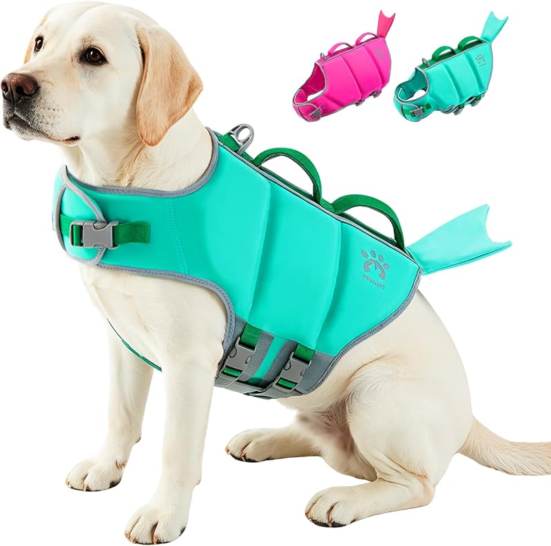 Colete Salva-Vidas para Cães EMUST com Flutuabilidade, Alça de Resgate e Ajuste Regulável