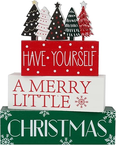 Miniatura 10 de 4 piezas de letrero de bloque de mesa de copos de nieve de invierno en madera, decoración de bandeja escalonada de invierno, letreros de bloque de