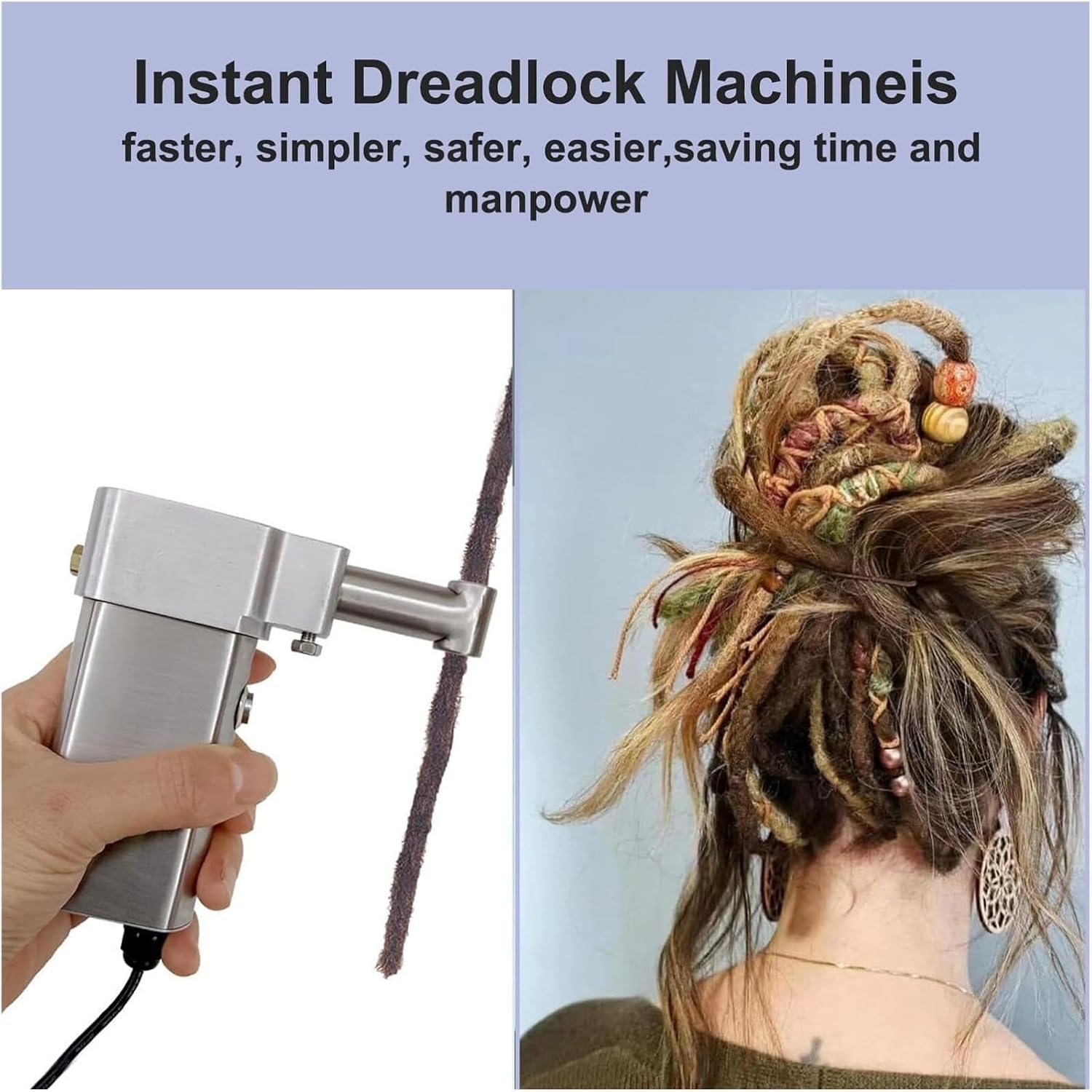 Electric Dreadlocks Maker Machine, Portable Handheld Dreadlock Tool for Long Human Hair