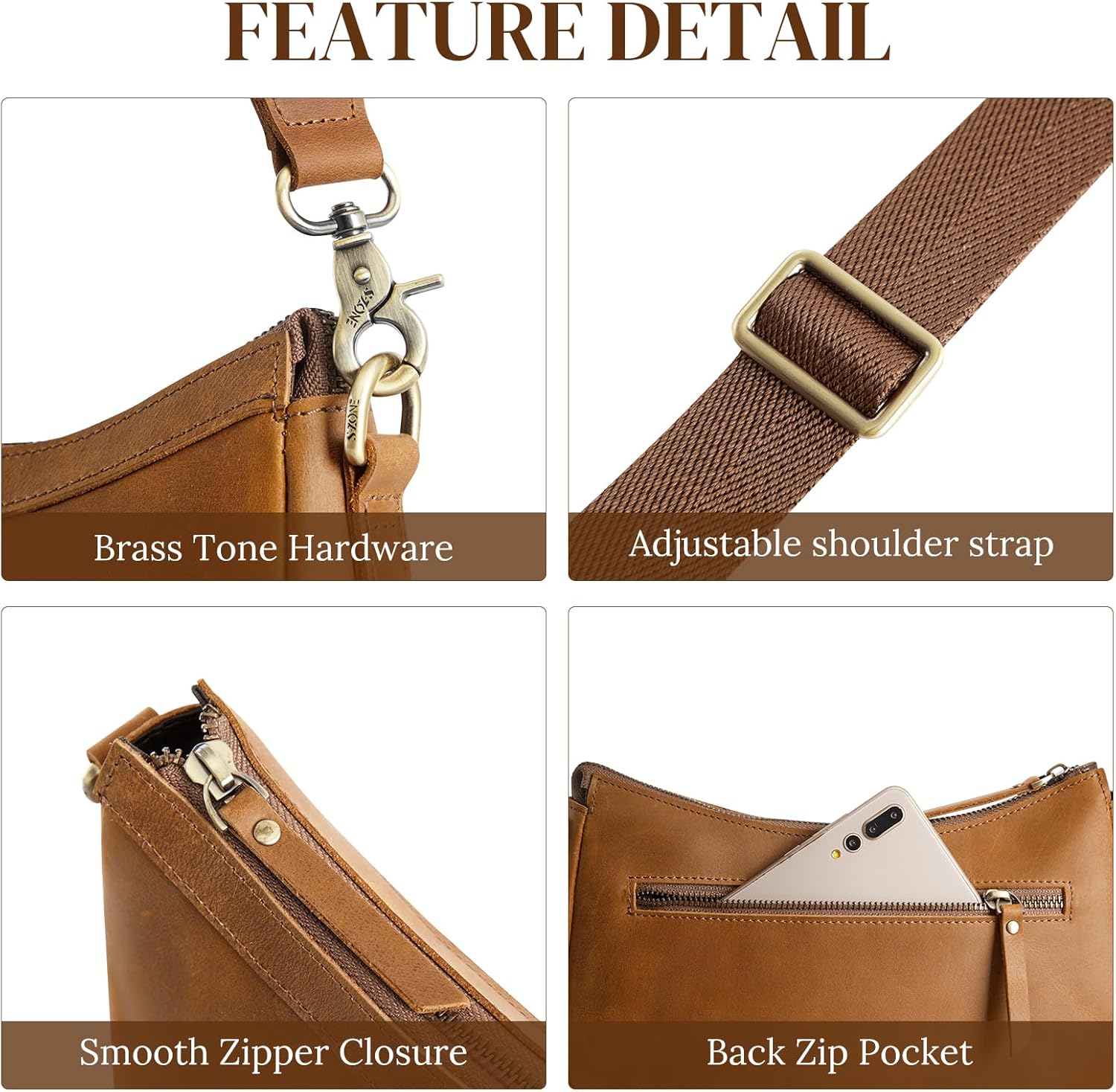 S-ZONE Leather Shoulder Bag for Women Small Crossbody Bags Hobo Purses with 2 Straps - Image 7