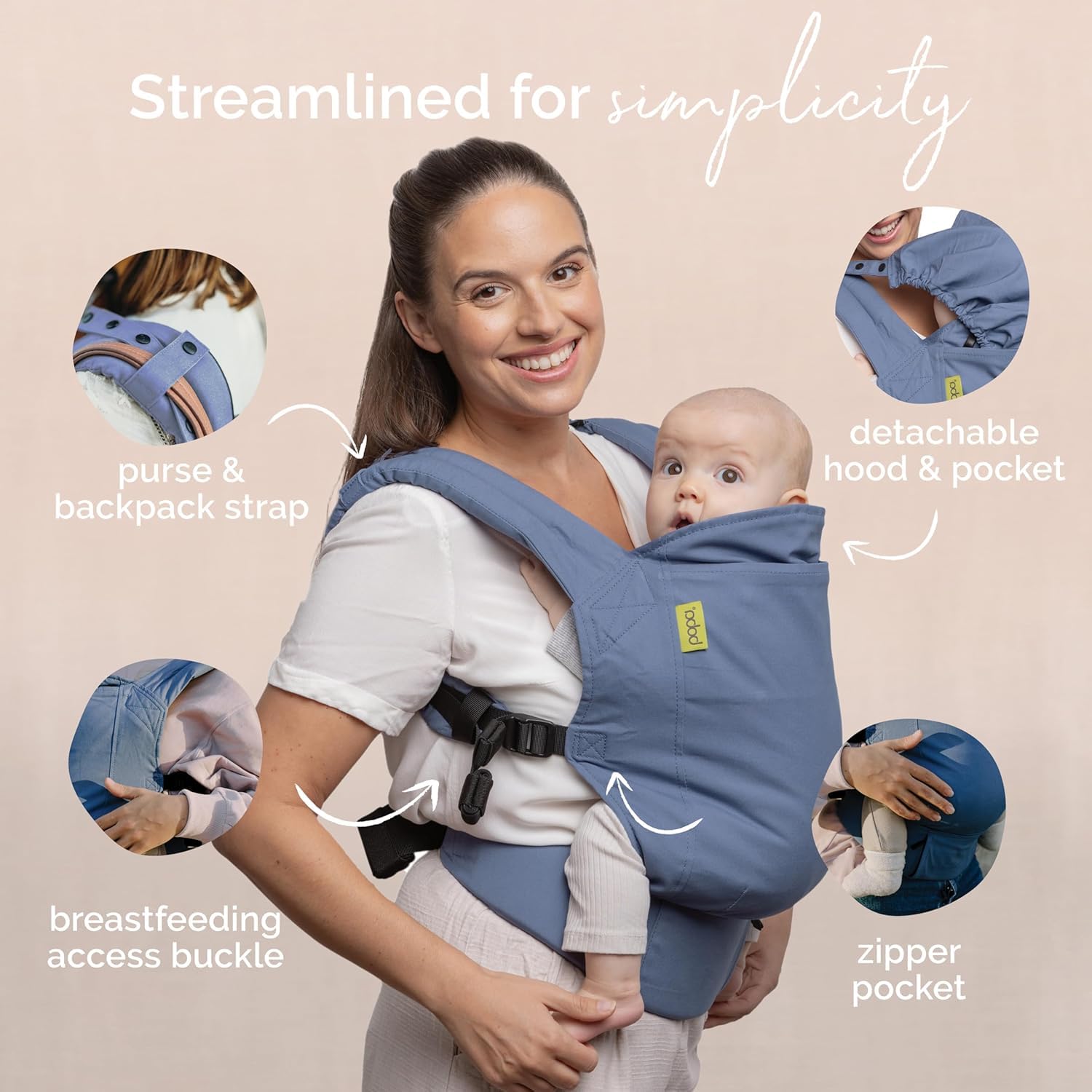 Boba Baby Carrier - Backpack or Front Pack Baby Sling for 7 lb Infants and Toddlers Up to 45 Pounds (Vintage Navy) — view 3