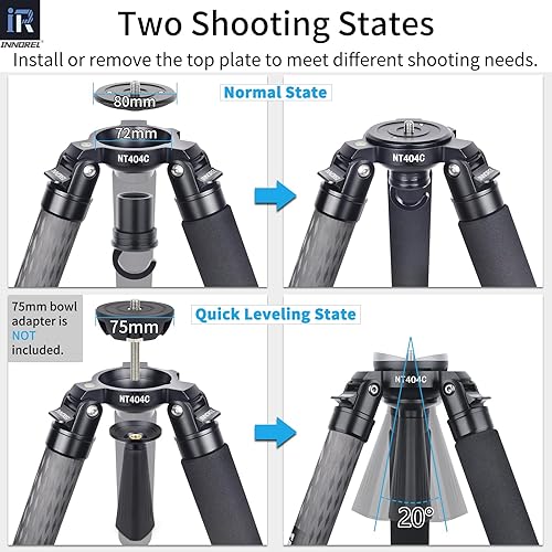 Vista 34 de RT80C Trípode de fibra de carbono profesional para observación de aves, cámara resistente, 44.1 lbs, cuenco de carga máxima, trípode