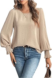 MakeMeChic Blusa de oficina con cuello redondo y manga acampanada para mujer