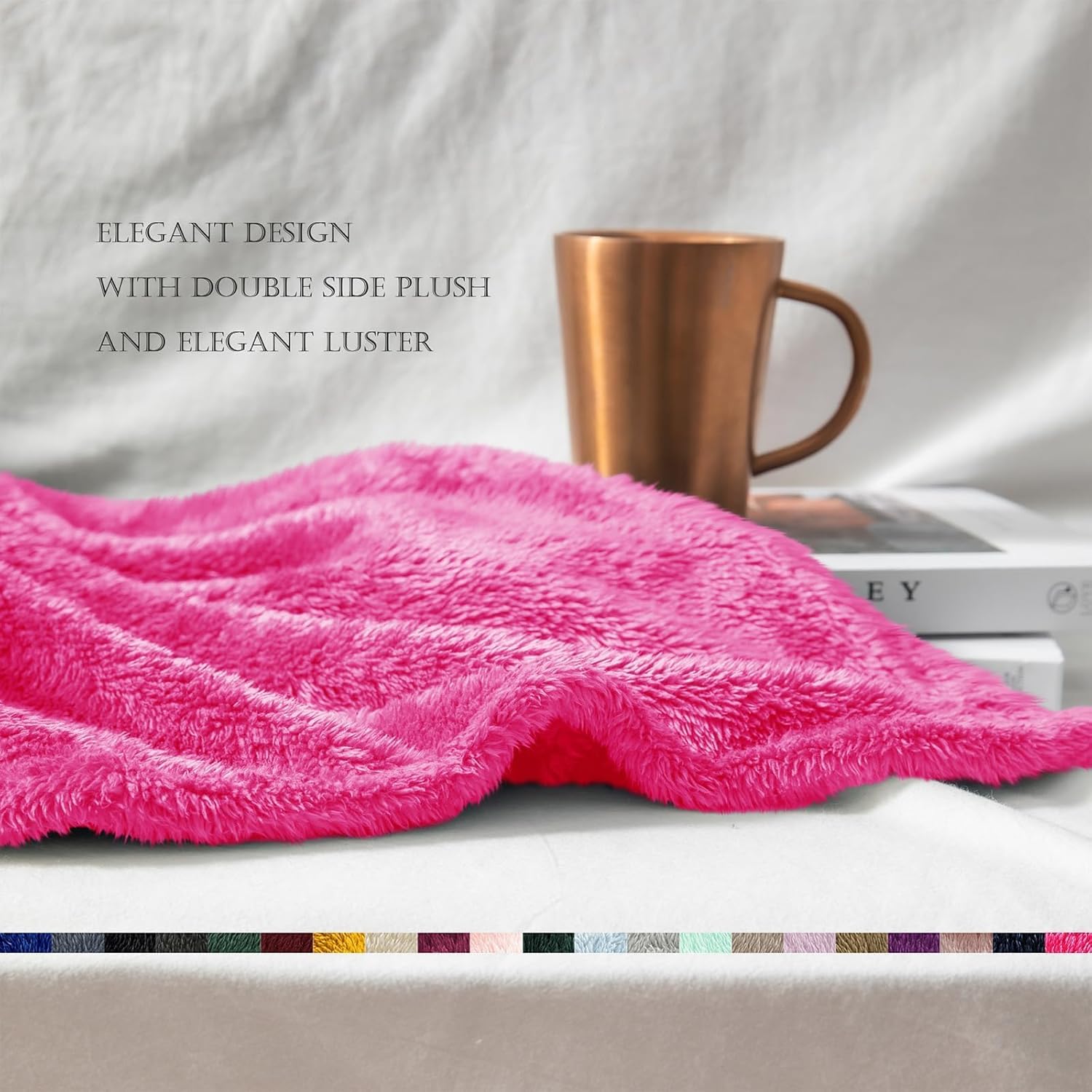 Exclusivo Mezcla Plush Fuzzy Fleece Bed Blanket Queen Size, Super Soft, Fluffy and Warm Blankets for Couch, Bed, All Season (Hot Pink, 90x90 inches) - Image 6