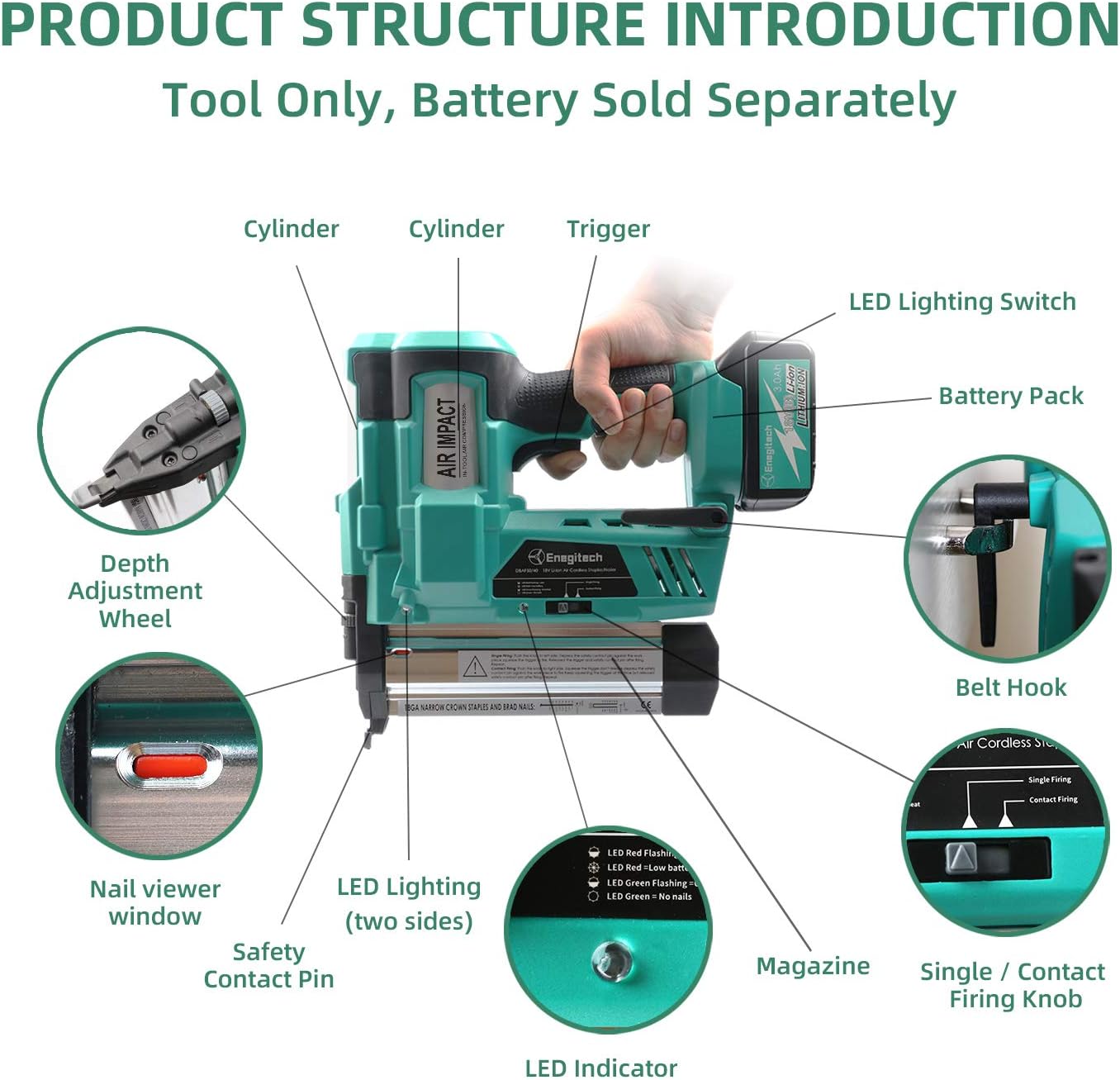 Free Shipping Offer Enegitech 18 Gauge Cordless Brad Nailer Stapler, 18V 2 in 1 18GA for Home Improvement Woodworking Remodel Project Compatible with Enegitech/Makita 18V Lithium Battery (Tool Only, Battery Not Included)