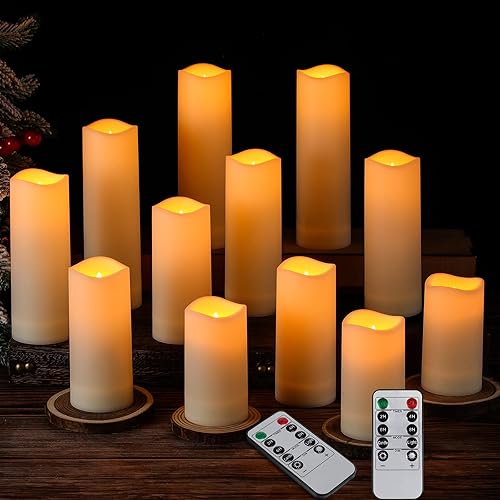 Miniatura 1 de 12 velas de pilar sin llama para boda, funciona con pilas con 2 temporizadores remotos de 4, 5, 6, 7 pulgadas, velas LED parpadeantes a granel,