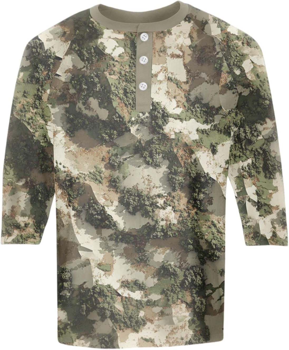 WENKOMG1 Men's Casual Camo Shirt Three Quarter Sleeve Regular-Fit Athletic Workout Tee Tops, S-3XL