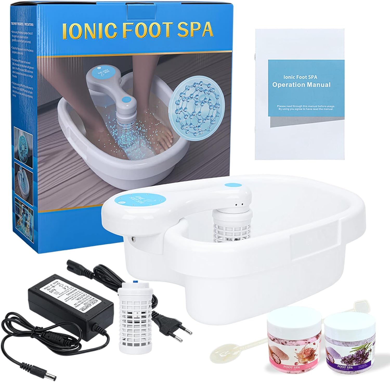 Ionic Foot Bath Detox with Constant Temperature Control Spa Machine for Home | 2 Upgrade Ion Heads, 2 Detox Sea Salt Packs & 1 PC Durable Basin | Soothing Relaxation