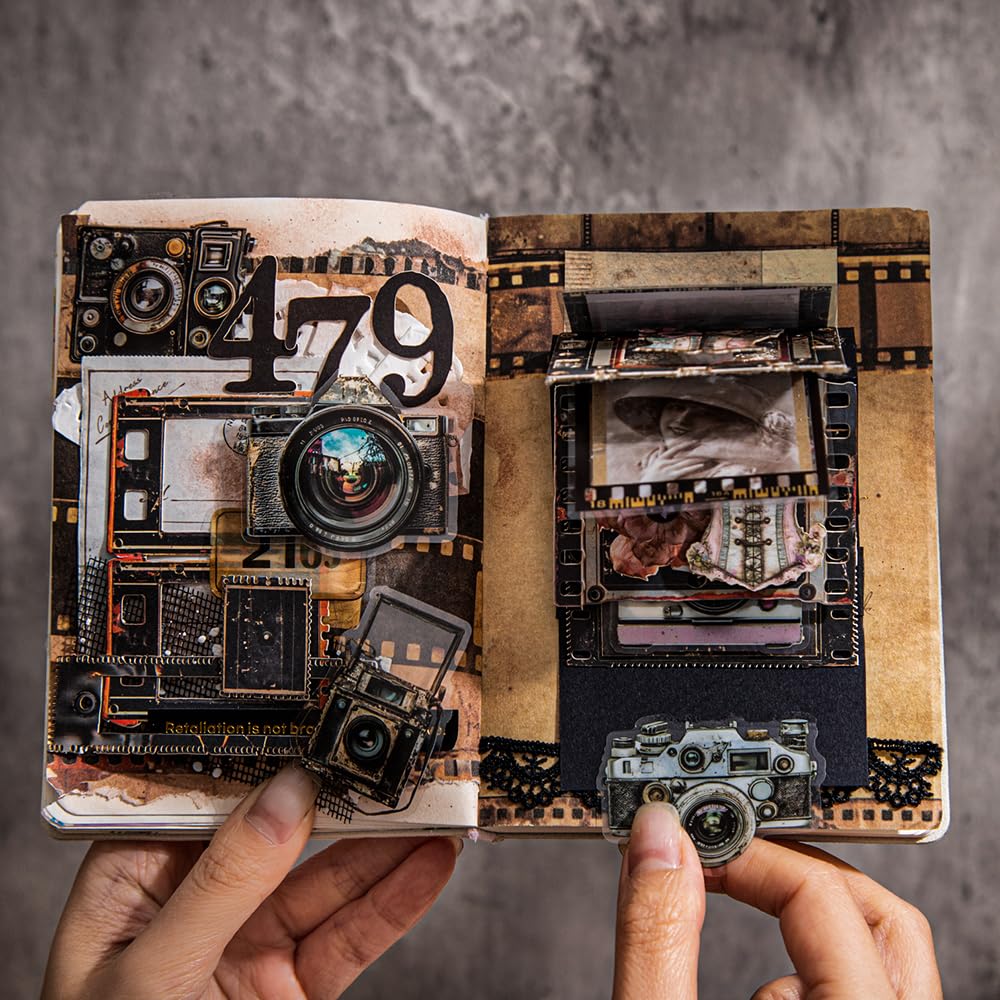 Diuhofart Zestaw do scrapbookingu w stylu vintage, 90 arkuszy, naklejki na dziennik, papier dekoracyjny, do pamiętnika, kolażu, albumu (Time Cinema)