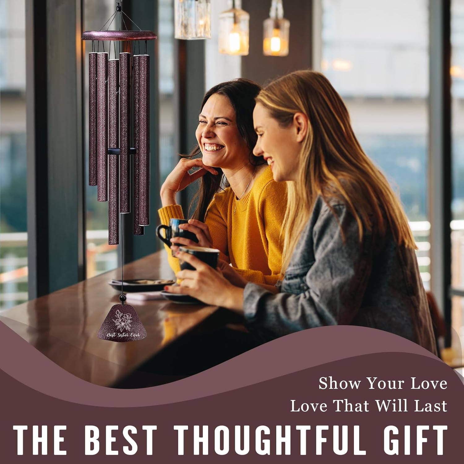 Sister Birthday Gifts, Best Sisters Ever 32" Wind Chimes for Women, Birthday Gifts for Sister from Sisters, Christmas Graduation Presents for Bestie Sis, Funny Sis Best Friend Windchimes - Image 5