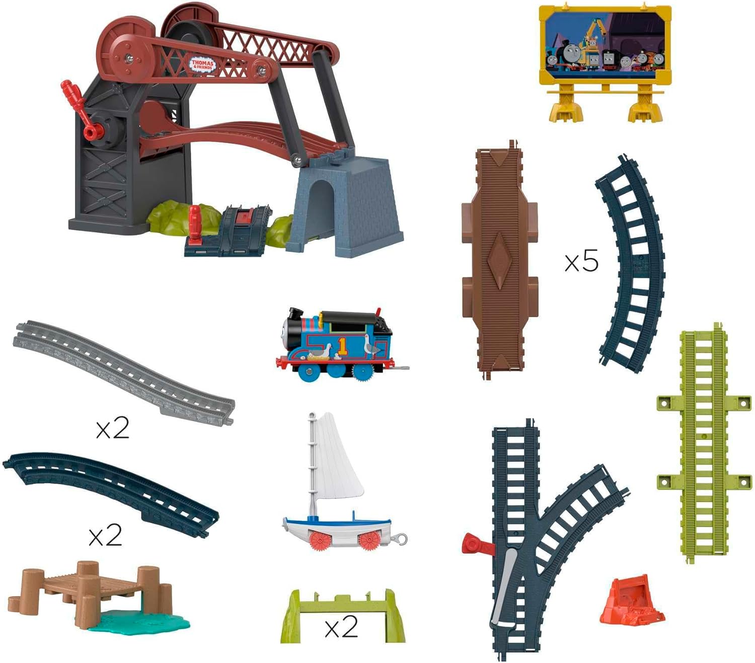 Thomas & Friends Motorized Toy Train Set Bridge Lift Thomas & Skiff Track Playset with Boat for Preschool Pretend Play Kids Ages 3+ Years