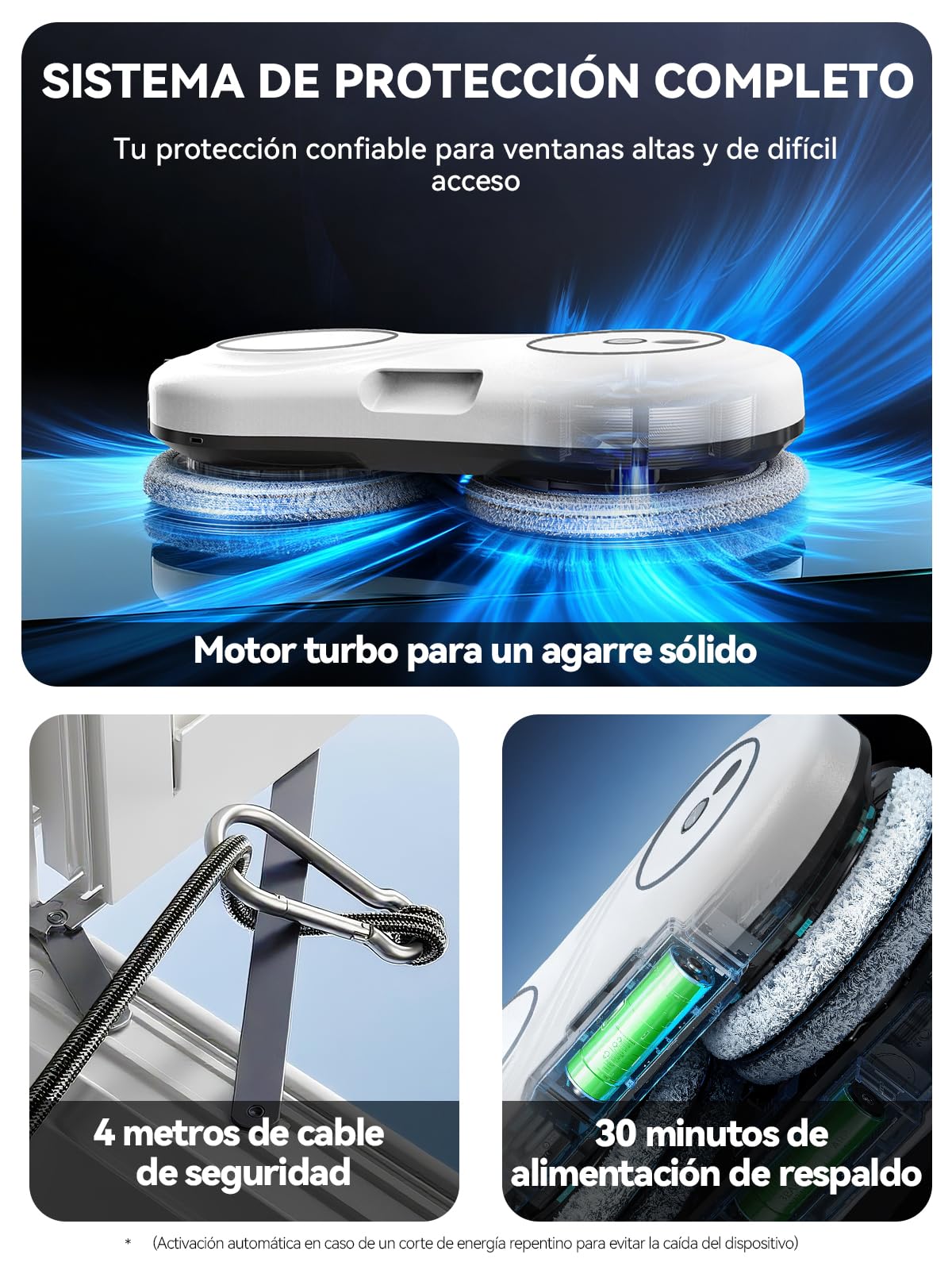 Robot Limpiacristaless, 7000 Pa Robot Limpia Cristales Ventanas Eléctrico, Ultrafino de 63 MM, Limpieza de Doble Hélice, Detección de Bordes, 3 Modos - Blanco Elegante