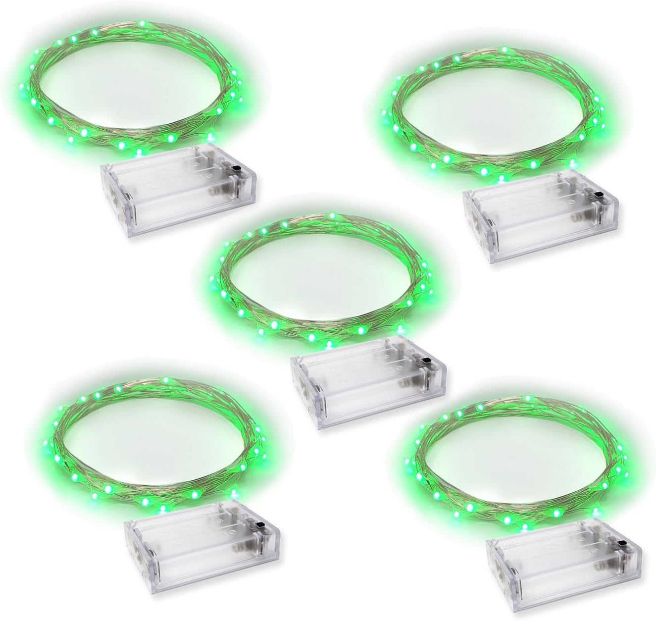 RTGS Products Green Colored LED Lights Indoor and Outdoor String Lights, Fairy Lights Battery Powered for Patio, Bedroom, Holiday Decor, etc (GREEN COLOR 20 LEDs 7 FEET 5 SETs)