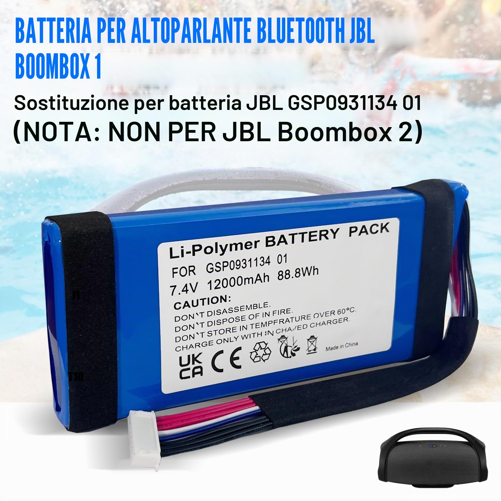 Batteria di ricambio per JBL Boombox 1 altoparlante Bluetooth, ricambio per batteria GSP0931134 01, compatibile con JBL JEM3316, JEM3317, JEM3318. Batteria ai polimeri di litio.