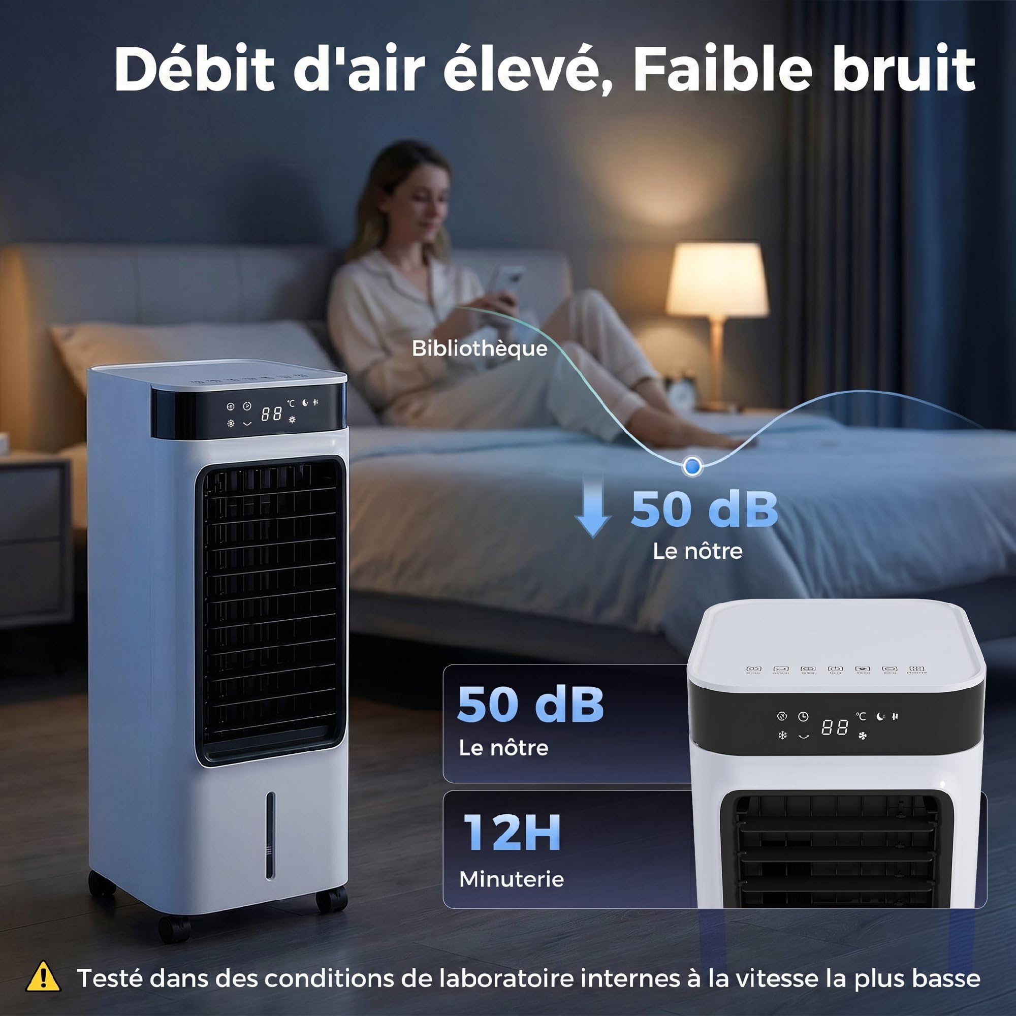 HOMCOM Refroidisseur d'air portable 3 en 1 refroidisseur humidificateur et ventilateur, oscillation 48°, 3 vitesses 3 modes, réservoir d'eau 7L, blocs de glace, télécommande, panneau tactile, blanc