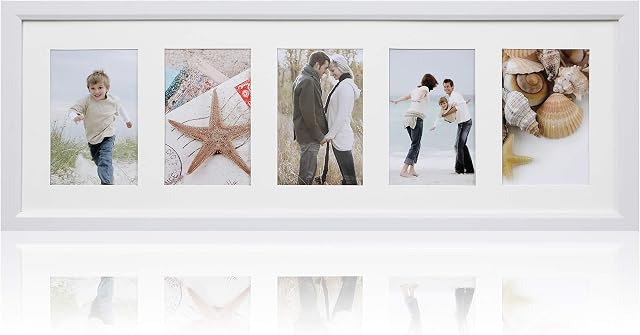 Arpan MDF Multi Aperture Photo Picture Frame 3, 5 or 6 Aperture (5 Aperture White)