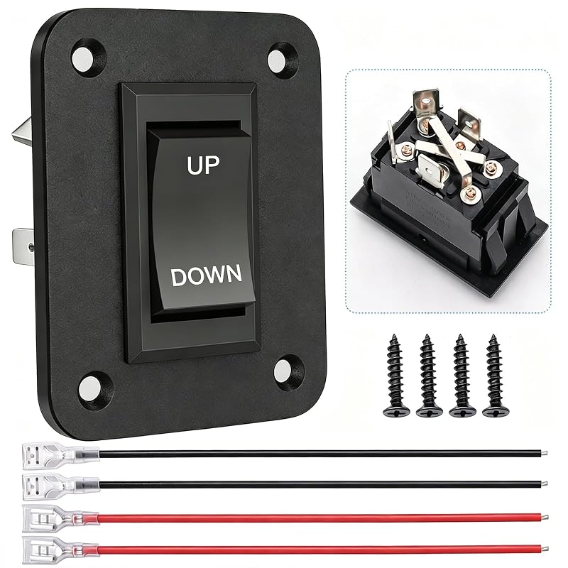 Interruptor momentâneo DPDT de reversão de polaridade TWTADE 12 V 20 A para macaco de trailer, guincho e RV – Kit com fiação e painel