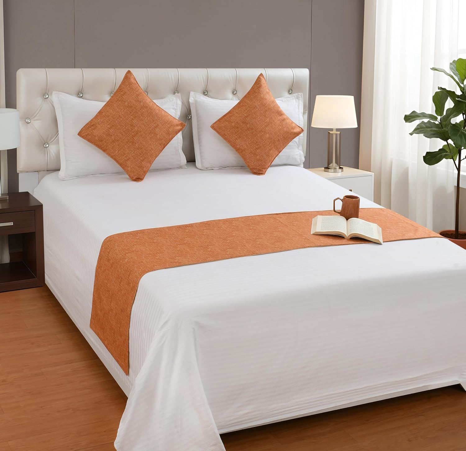 300 TC Jacquard Bed Runner Set with Matching Cushion Covers (Yellow)-picture-21
