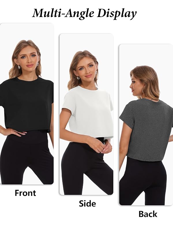 Dalavch 6 Pack Women's Crop Top Short Sleeve Athletic Workout Yoga Running Gym Casual Tees T-Shirts Loose Fit 1 Black 1 White 1 Heather Grey 1 Pink 1 Khaki 1 Blue X-Large by Dalavch - Image 5