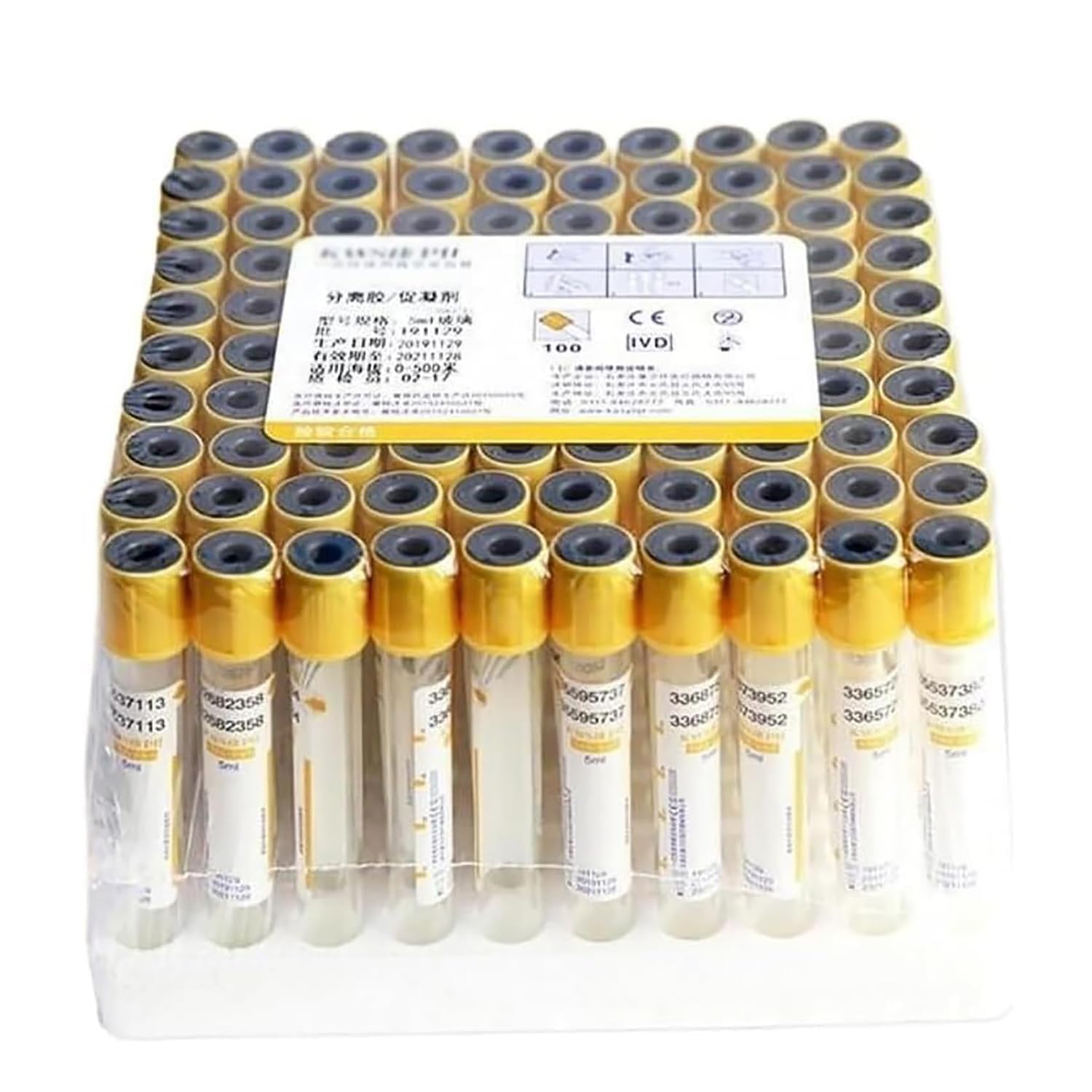 Szklane probówki próżniowe do pobierania krwi, pojemność 3 ml/5 ml/10 ml, żółty żel oddzielający i koagulant, idealne do pobierania próbek laboratoryjnych, opakowanie 100 szt