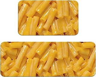 Cheese and Macaroni Rug Kitchen Rugs Floor Mat Non Skid Sets of 2 Size 17inx30in and 17inx47in