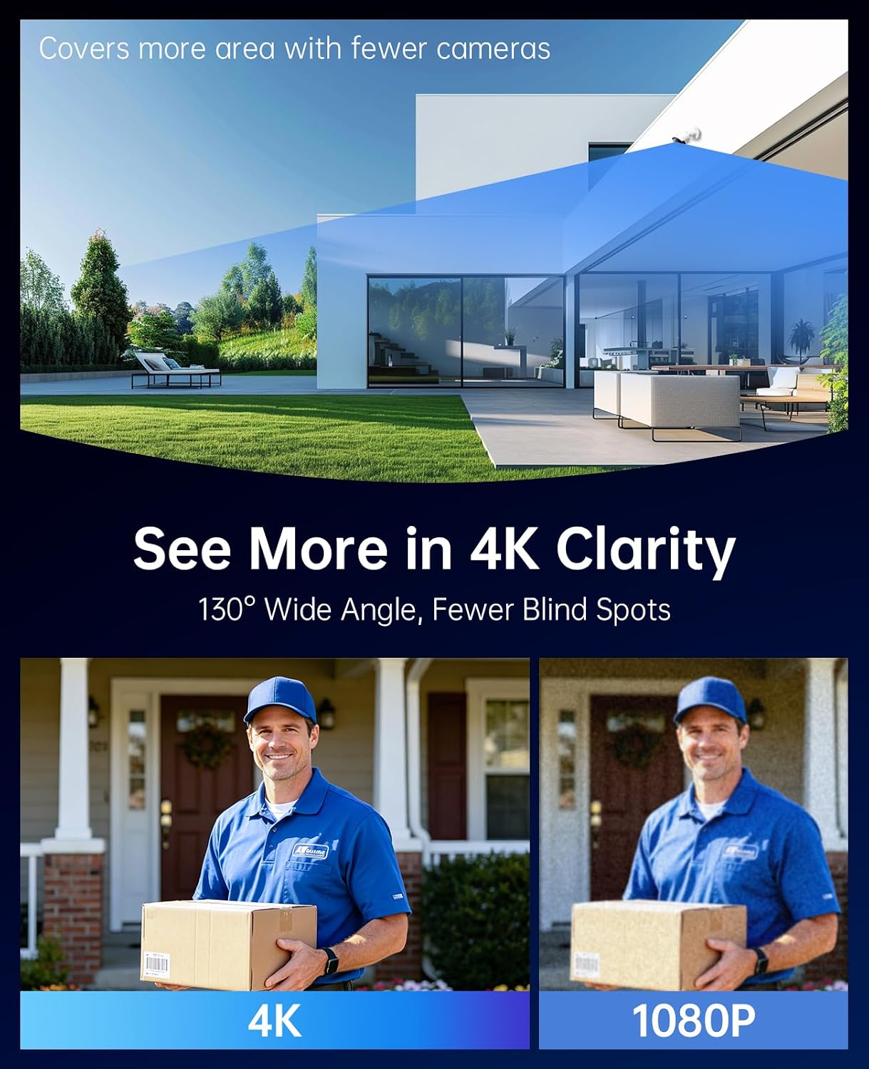 4K PoE Security Camera System, 8MP Outdoor with 4 Cameras, No Monthly Fees, Works Even Without Internet, AI Detection, Color Night Vision, IP67, 8CH NVR, 64GB Storage