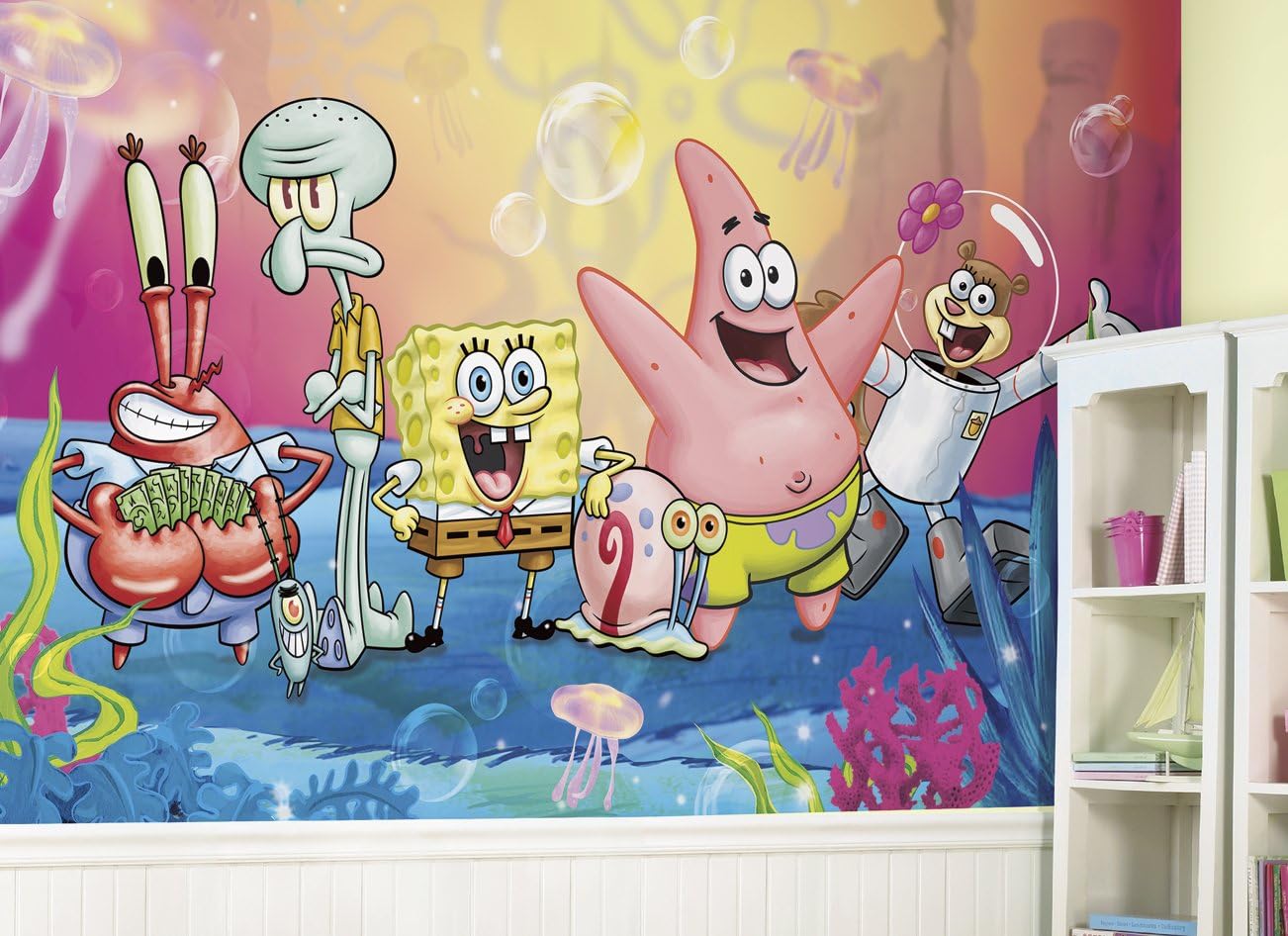 Flash Deals - 60% OFF RoomMates JL1411M Spongebob Squarepants Spray and Stick Removable Wall Mural - 10.5 ft. x 6 ft.