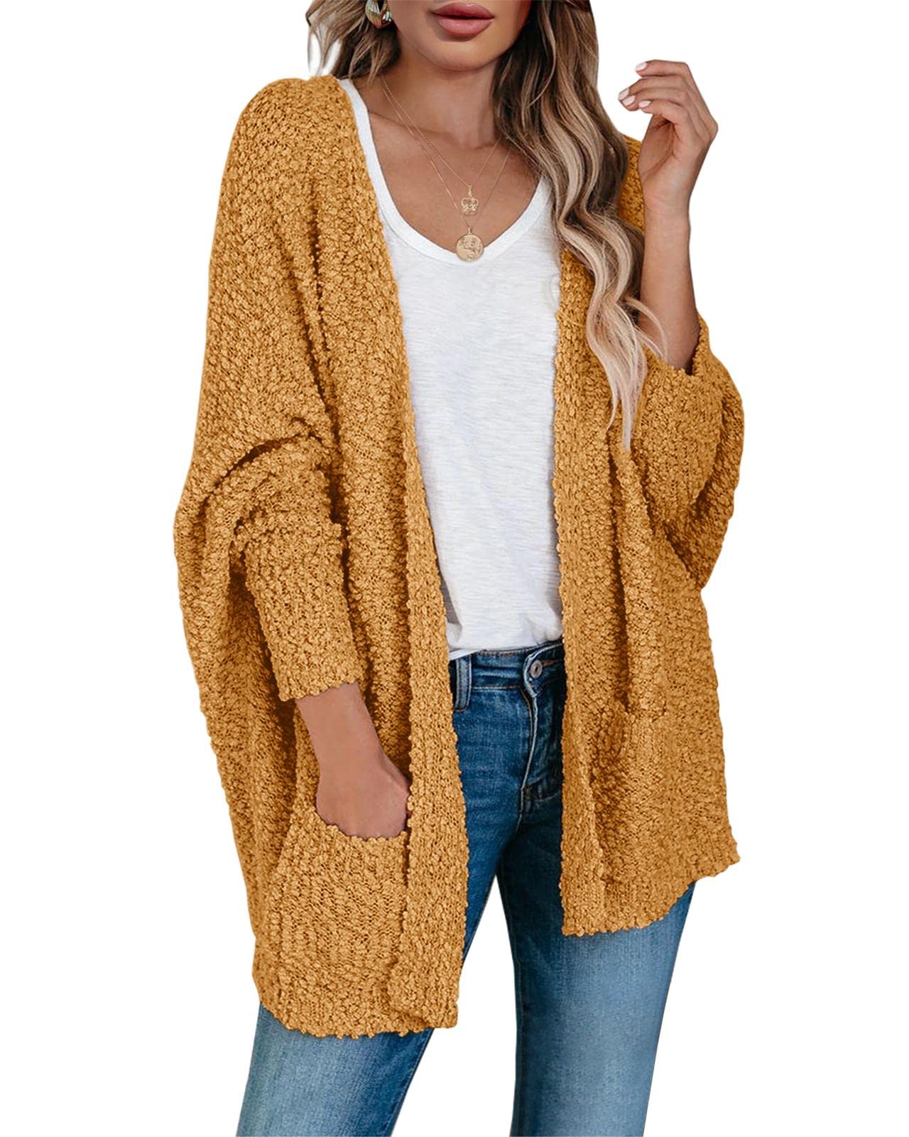 Saodimallsu Womens Chunky Popcorn Cardigan Oversized Cozy Long Sweaters
