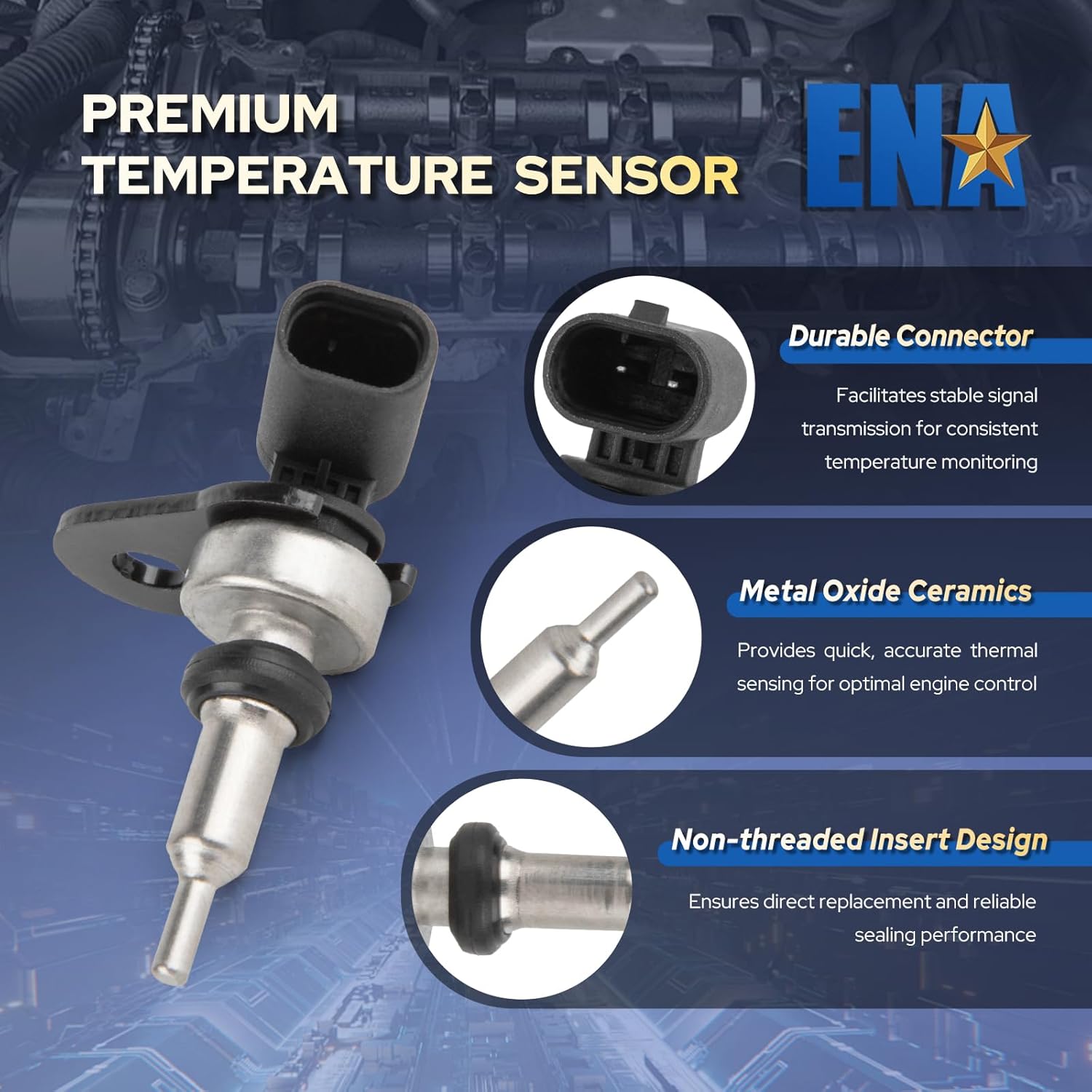 ENA Engine Coolant Temperature Sensor Compatible with Hyundai Kia Genesis Santa Fe Tucson Sonata Elantra Santa Cruz Kona Venue 1.6L 2.0L 2.5L 3.5L l4 V6 2020 2021 2022 2023 2024 2025 Replaces TX337