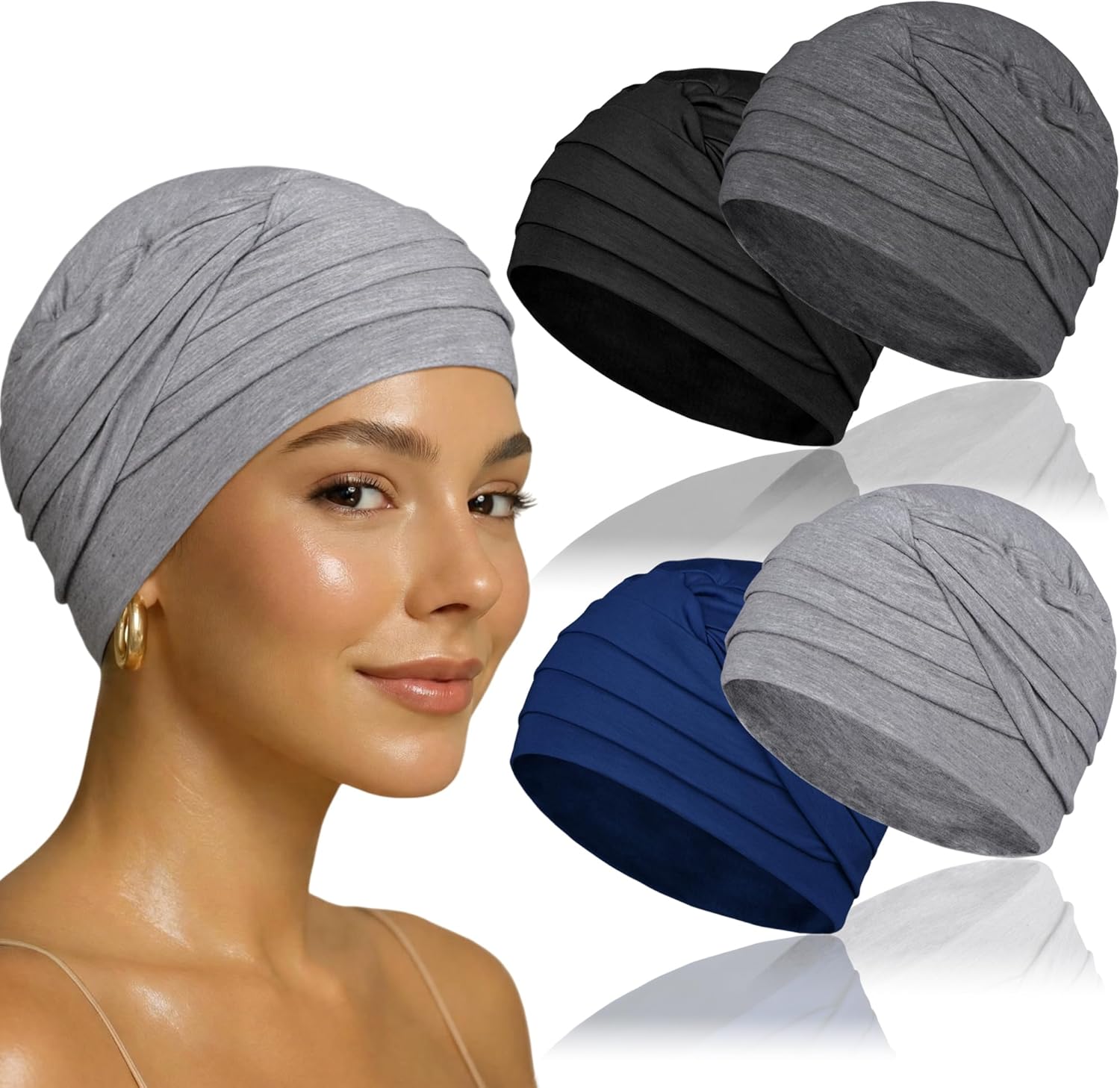 4 Pcs Chemo Headwear for Women, Soft Cancer Headwear Elastic Cancer Hat for Hair Loss