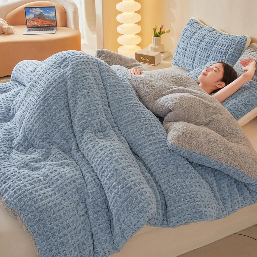 Thickened Winter Comforter Full/Queen/King Size, Double-Sided Warm Fleece Fabric Fluffy Comforters with Microfiber-Filled, Big Heavy Soft Bedding for Home, Apt, Dorm,Pink,71x87in/6.6lb